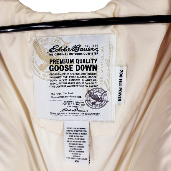 Eddie Bauer Women XS Goose Down Puffer Vest 700 Cream Faux Fur Full Zip Snap - Picture 4 of 16